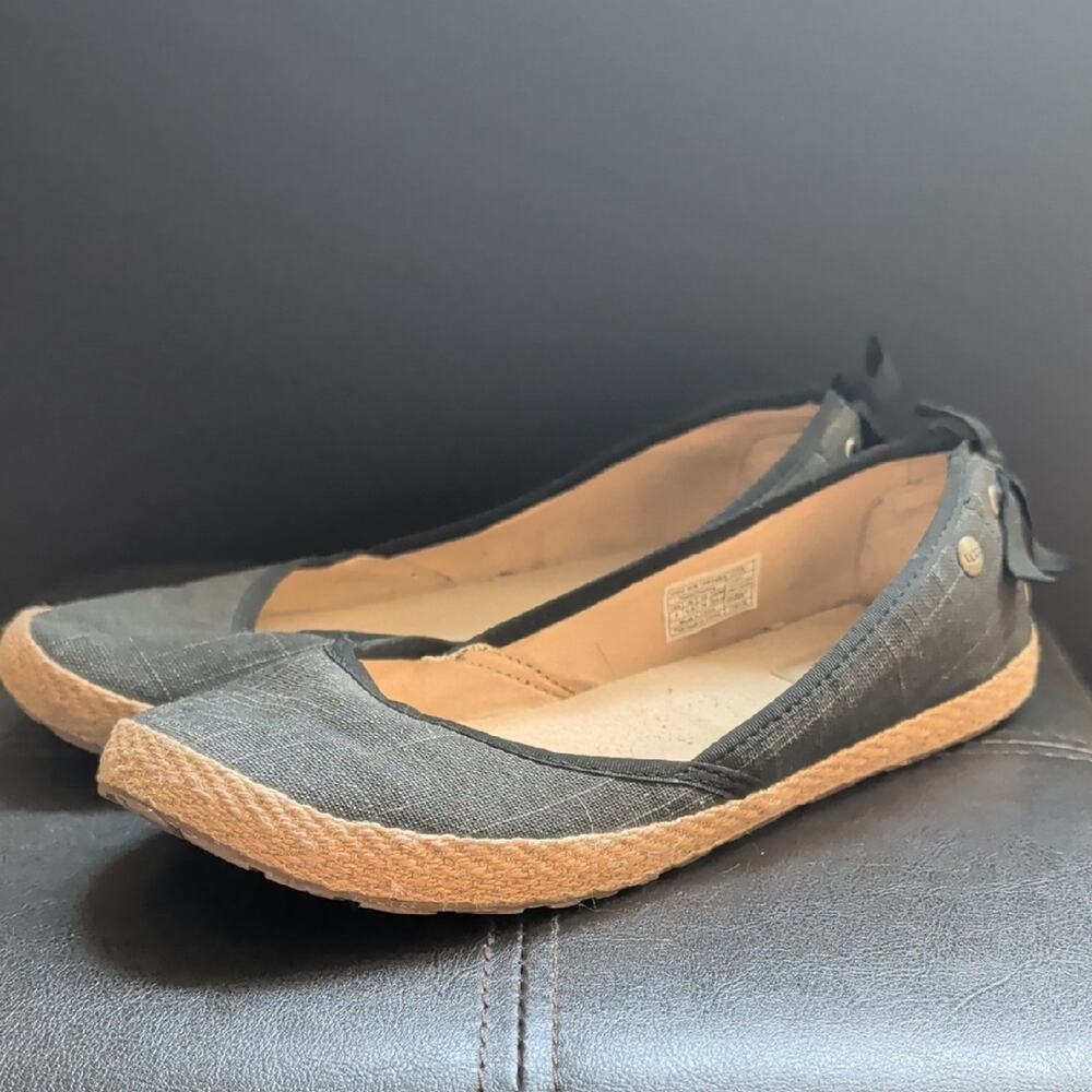 UGG Indah Gray Espadrille Canvas Comfy Slide On Lace Up Details Flats Shoes